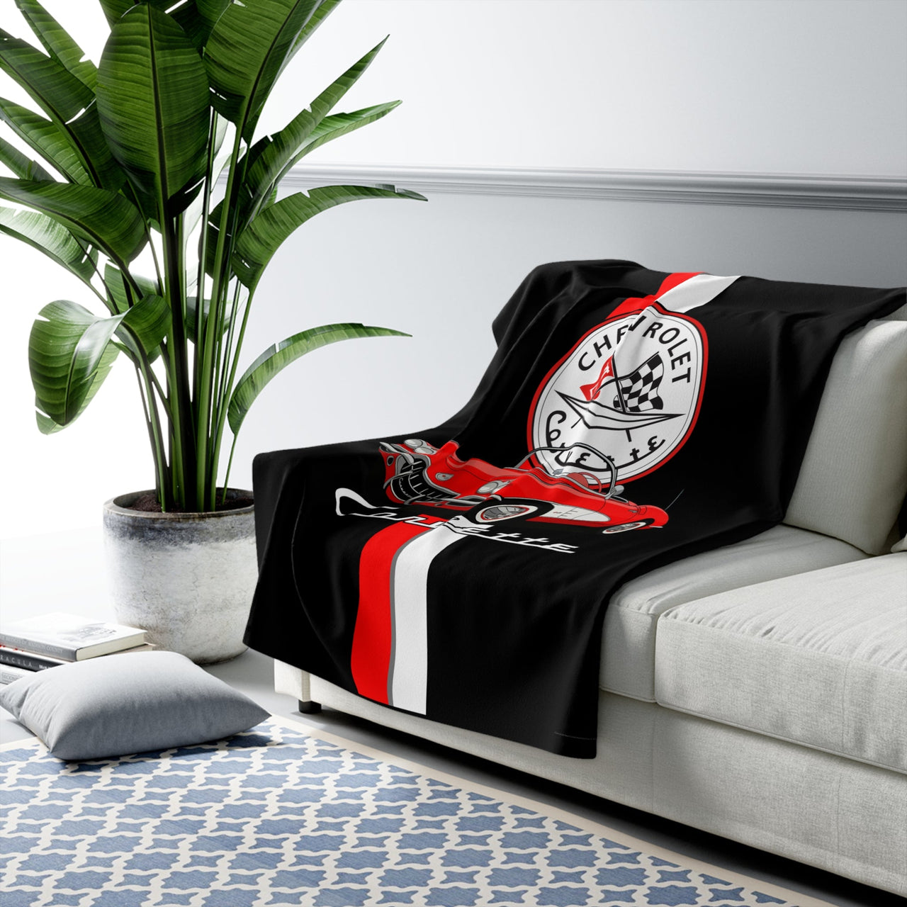 C1 Corvette Vertical Stripe Emblem 50 x 60 Inch Sherpa Fleece Blanket