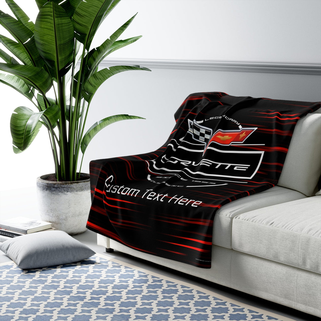 Personalized C6 Corvette Racing Speed Lines Decorative Sherpa Blanket