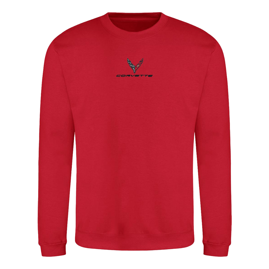 Corvette Embroidered Crew Neck Sweatshirt - Fire Red