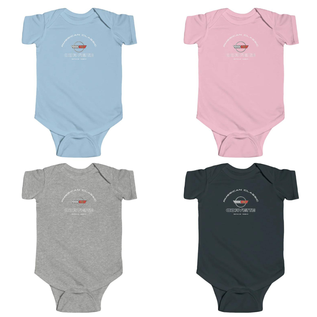C4 Corvette Baby Short Sleeve Snap Bottom One Piece Fine Jersey Bodysuit