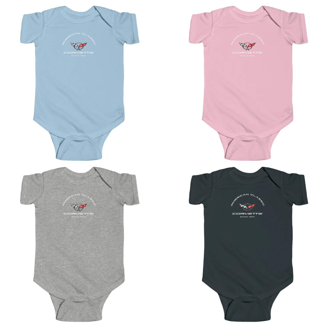 C5 Corvette Baby Short Sleeve Snap Bottom One Piece Fine Jersey Bodysuit