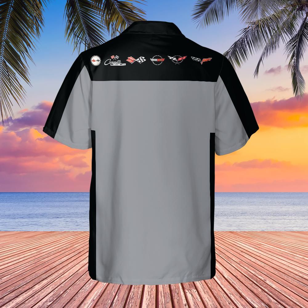 Chevrolet Corvette Hawaiian Shirt Machine Silver Metallic and Black