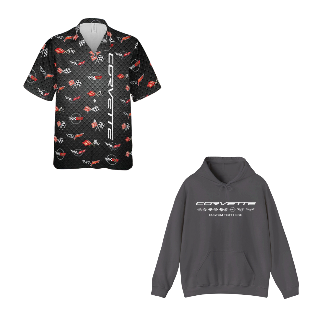 Corvette Carbon Generations Flag Bundle – Fleece Hoodie & Hawaiian Shirt