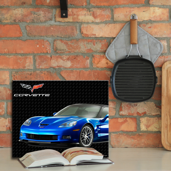 C6 Corvette Glass Cutting Board, Blue, 12"x15" Tempered Glass, Made in the USA