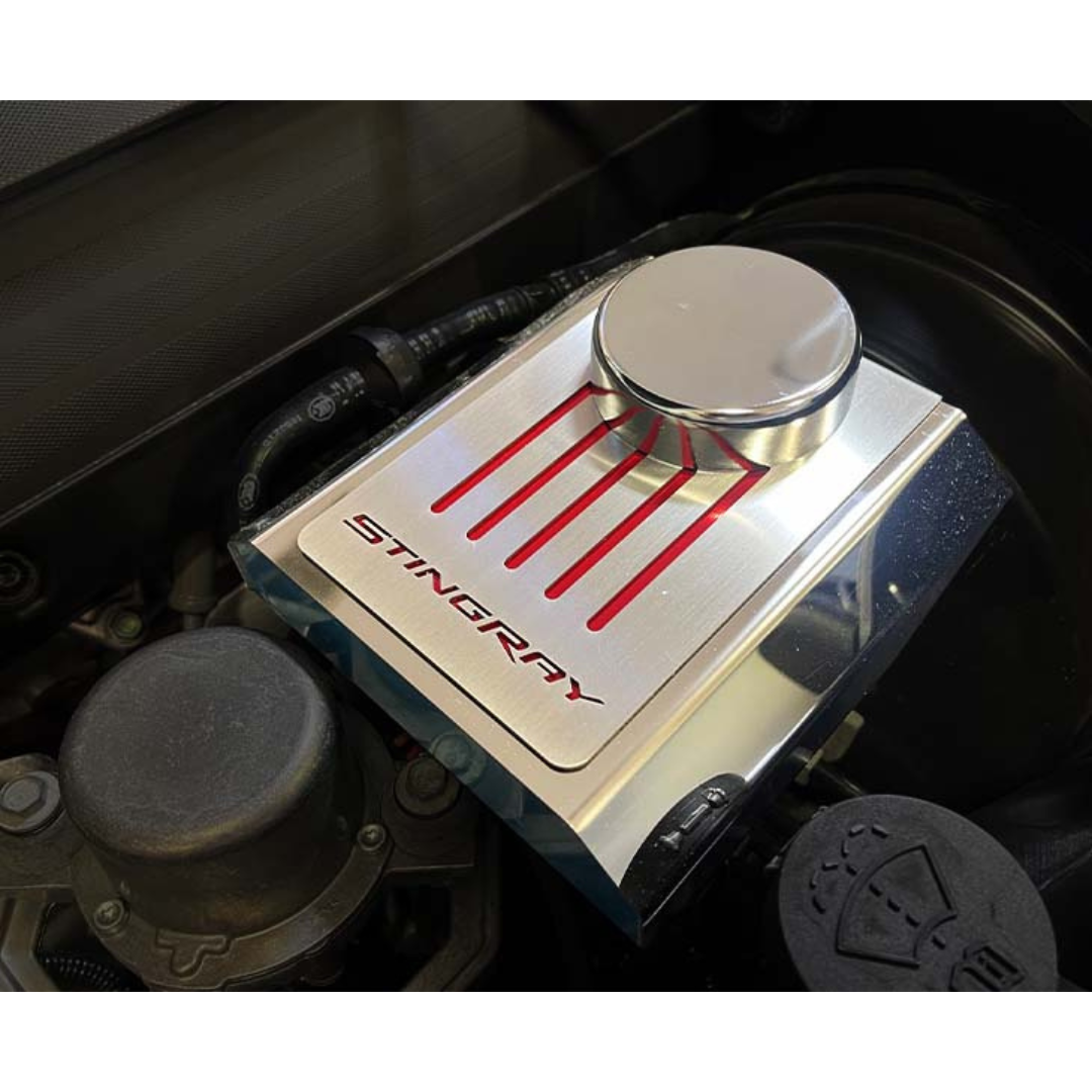 C7 Corvette Master Cylinder Cover - Stainless Steel with Stingray Logo (Automatic Transmission)