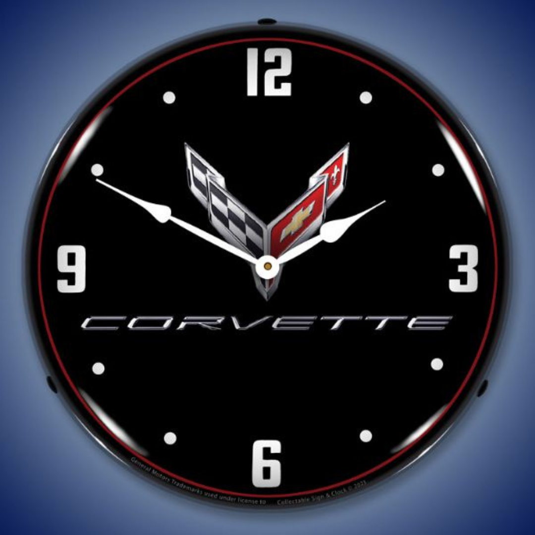 C8 Corvette Black Tie Lighted Wall Clock