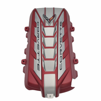 C8 Corvette Stingray Red Mist Engine Cover - Silver Center Pockets