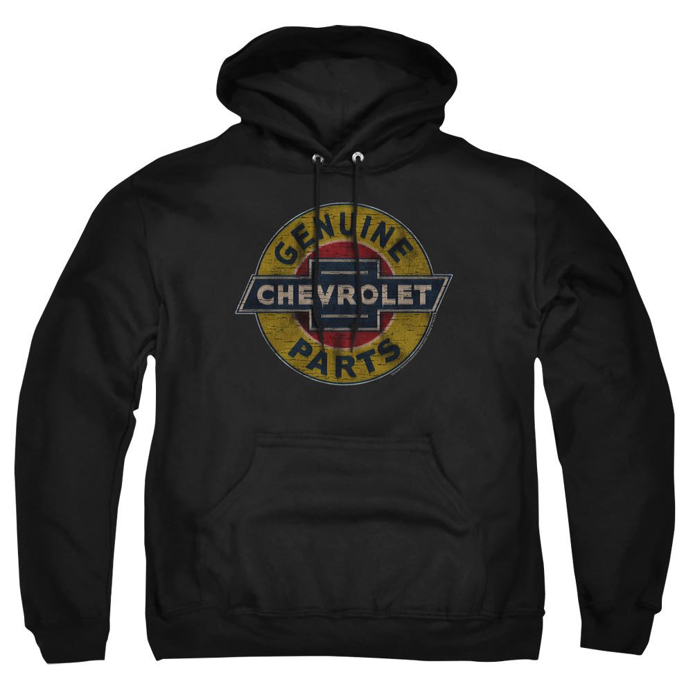 Chevrolet Genuine Chevy Parts Distressed Sign-Adult Pullover Hoodie-Black