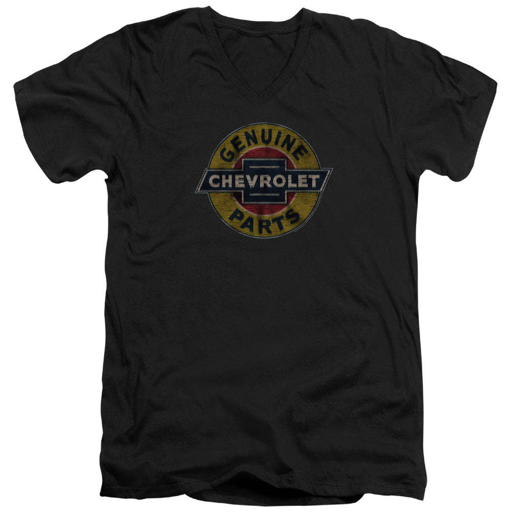 Chevrolet Genuine Chevy Parts Distressed Sign-Adult Slim Fit V Neck Cotton-Black