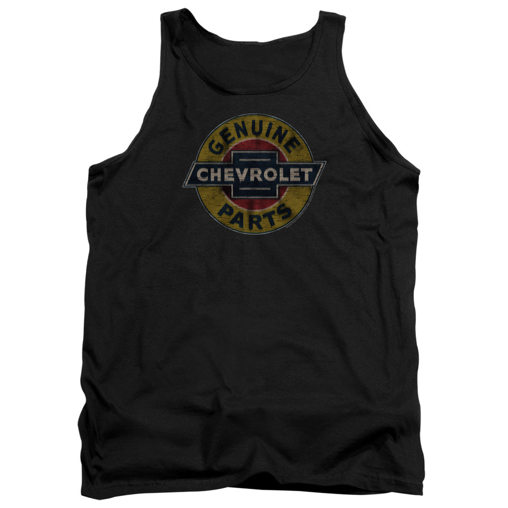 Chevrolet Genuine Chevy Parts Distressed Sign-Adult Tank Top-Black