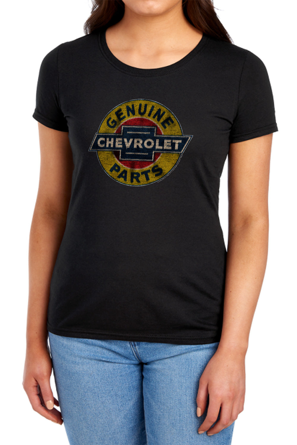 Chevrolet Genuine Chevy Parts Distressed Sign-Women's Short Sleeve-Black