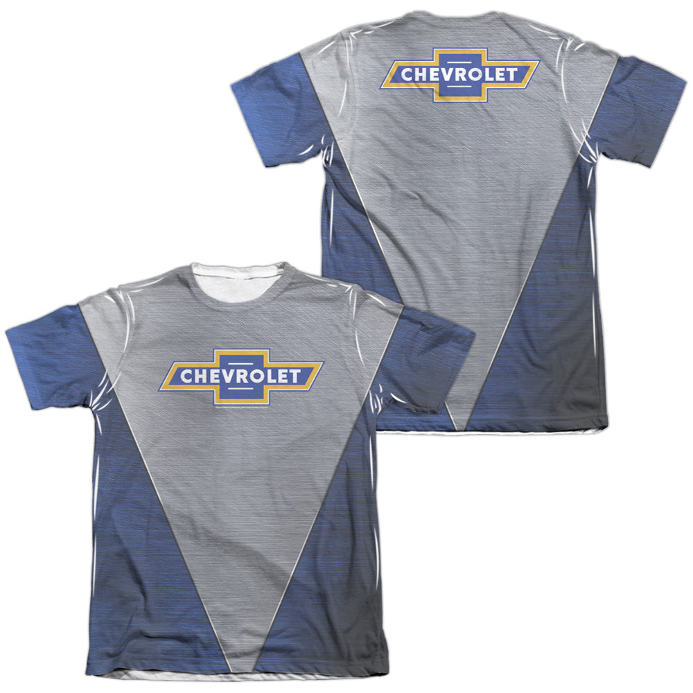Chevrolet Shiny Logo (Front/Back Print)-Adult Regular Fit Short Sleeve 65/35 Poly/Cotton-White