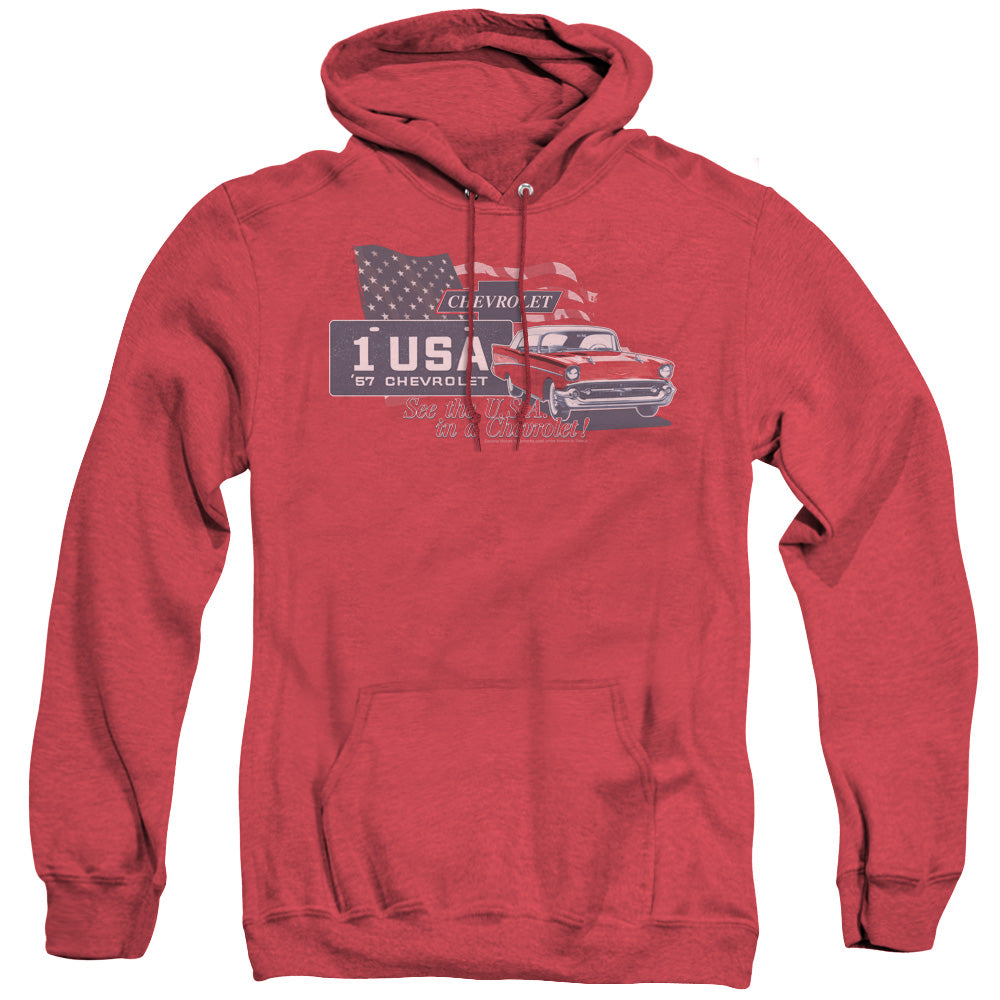 Chevrolet See The USA-Adult Heather Hoodie-Red