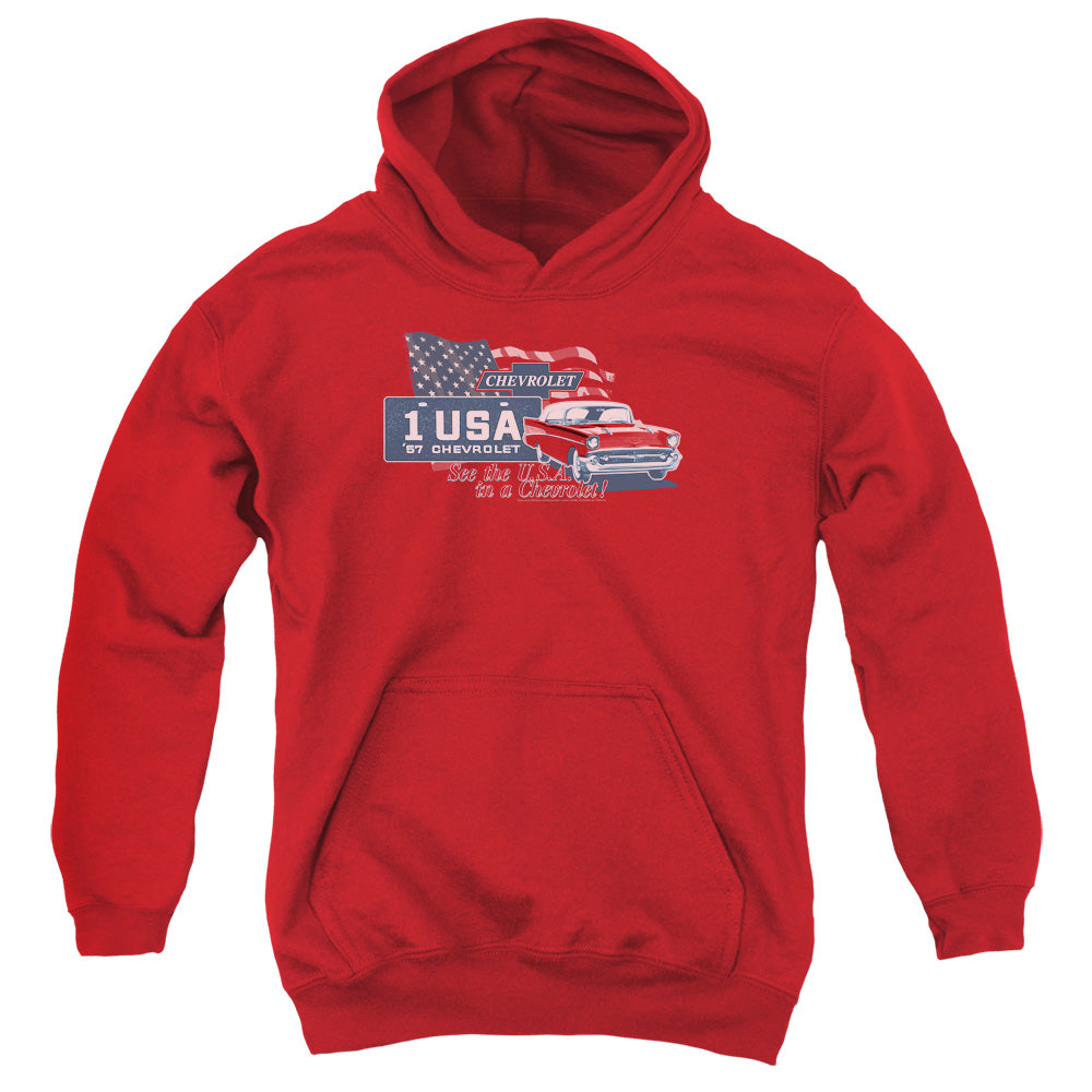 Chevrolet See The USA-Youth Hooded Sweatshirt-Red