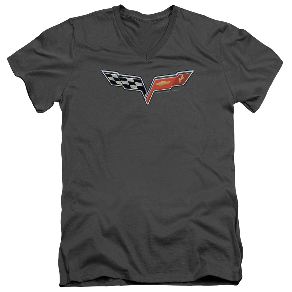 Chevrolet C6 Corvette Medallion - Adult Slim Fit V Neck Cotton - Charcoal