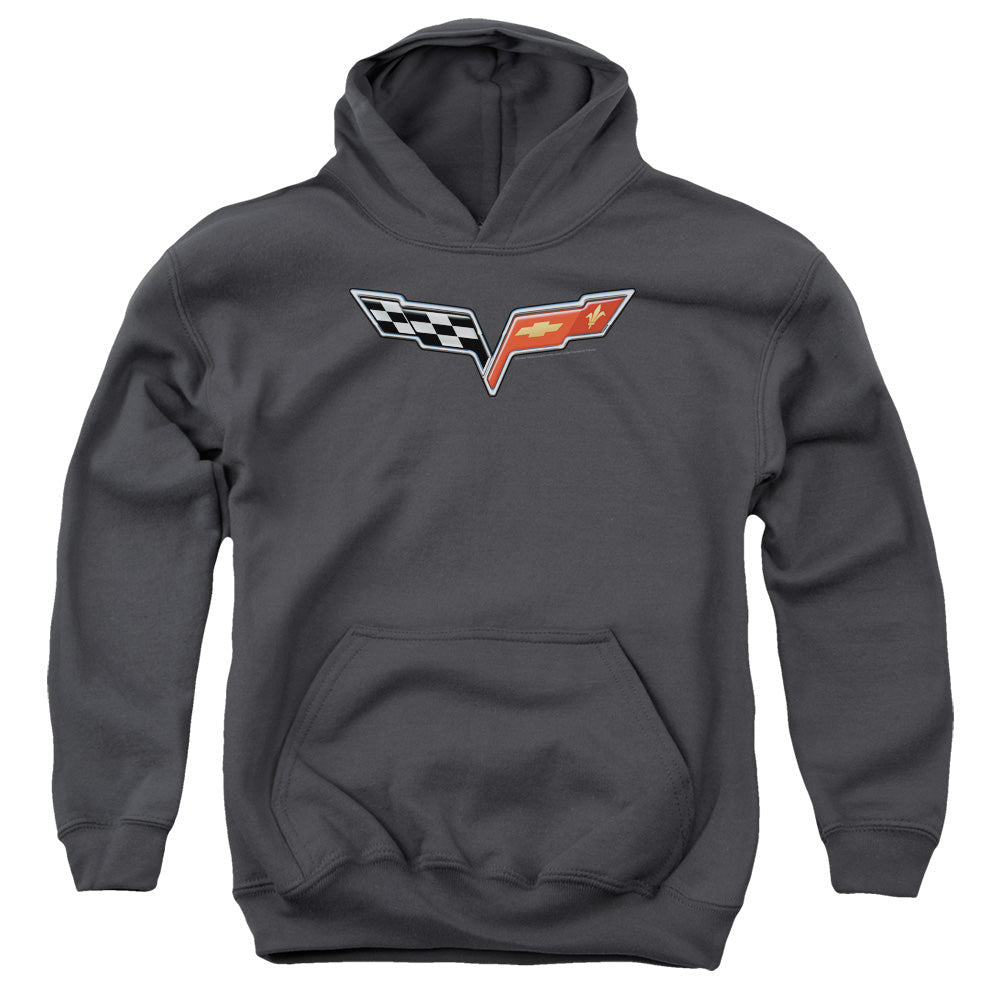 Chevrolet C6 Corvette Medallion-Youth Hooded Sweatshirt-Charcoal