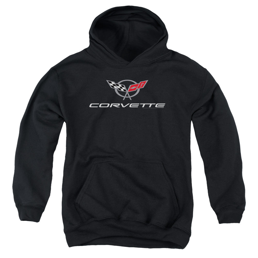 Chevrolet C5 Corvette Modern Emblem-Youth Hooded Sweatshirt-Black