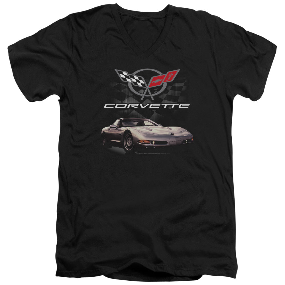 Chevrolet C5 Corvette Checkered Past-Adult Slim Fit V Neck Cotton