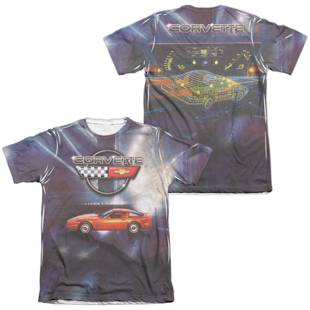 Chevrolet C4 Corvette Lines Of Light (Front/Back Print)-Adult Regular Fit Short Sleeve 65/35 Poly/Cotton-White