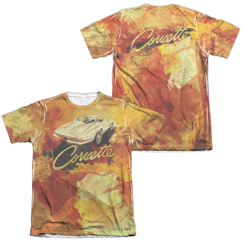 Chevrolet C2 Corvette Painted Sting Ray (Front/Back Print)-Adult Regular Fit Short Sleeve 65/35 Poly/Cotton-White