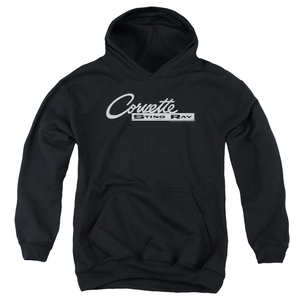 Chevrolet C2 Corvette Stingray Logo-Youth Hooded Sweatshirt-Black