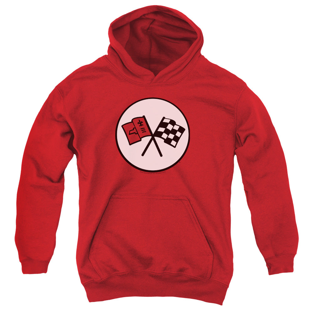 C2 Corvette Logo-Youth Hooded Sweatshirt-Red
