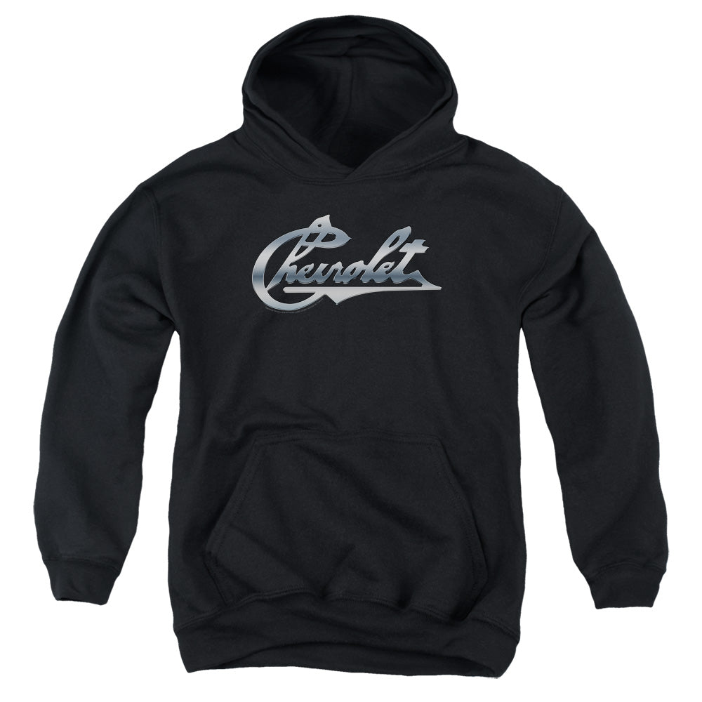 Chevrolet Chrome Vintage Chevy Bowtie-Youth Hooded Sweatshirt-Black