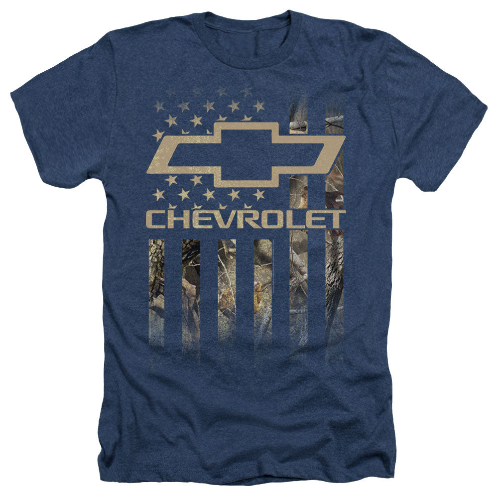 Chevrolet Camo Flag-Adult Regular Fit Heather Short Sleeve-Navy