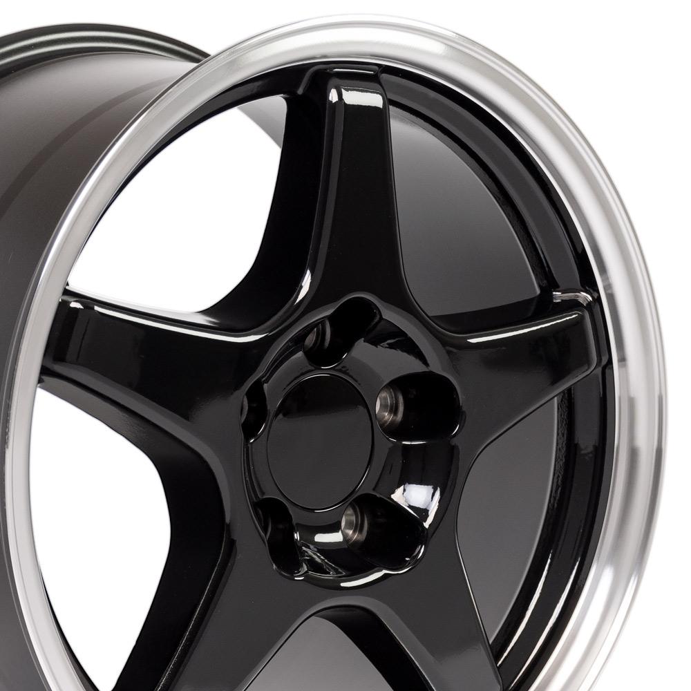 1988-1996 C4 Corvette ZR1 Replica Wheels 17x9.5 &17x11 Black w/Machined Lip Staggered Set - CV01