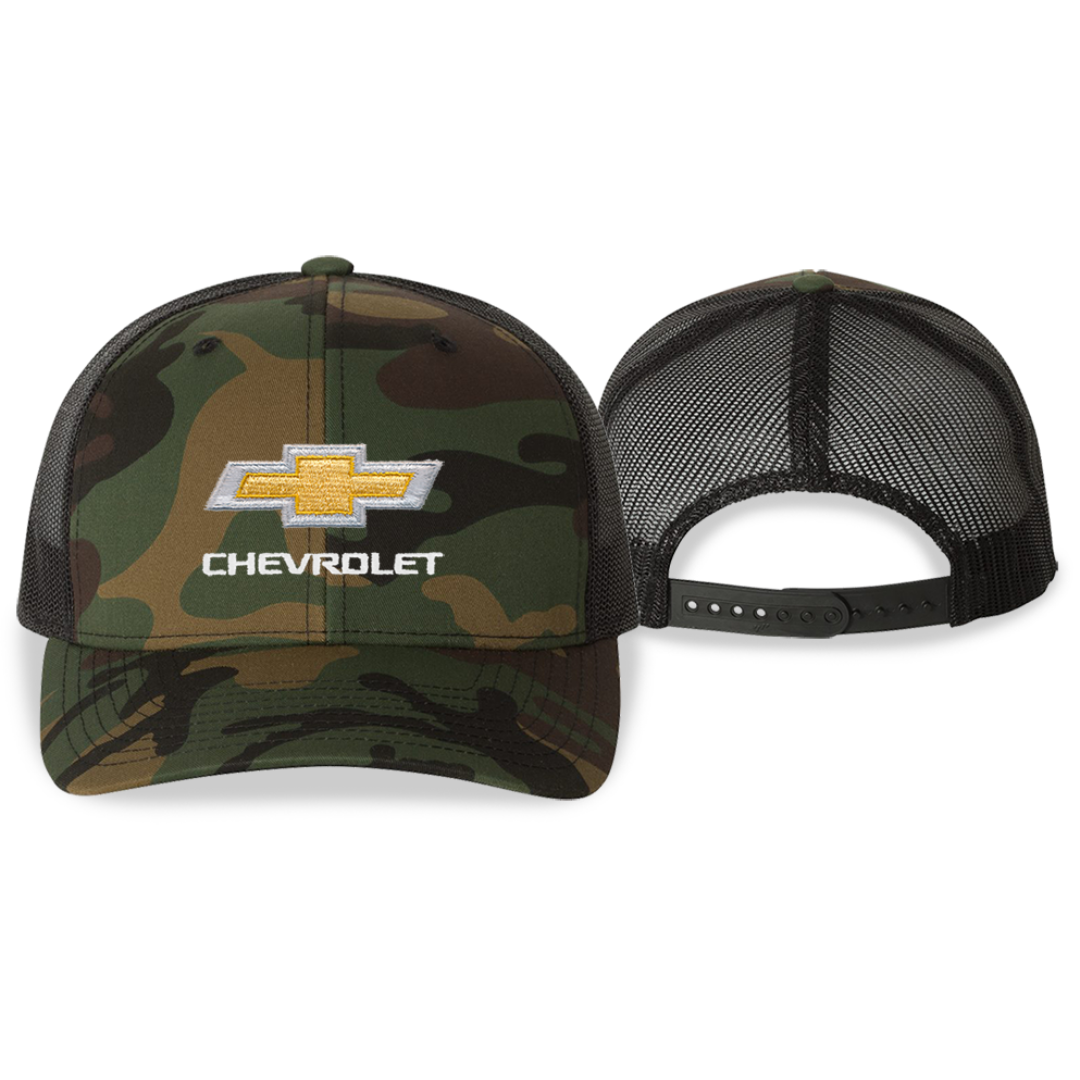 Chevrolet Gold Bowtie Camo Retro Trucker Hat Cap