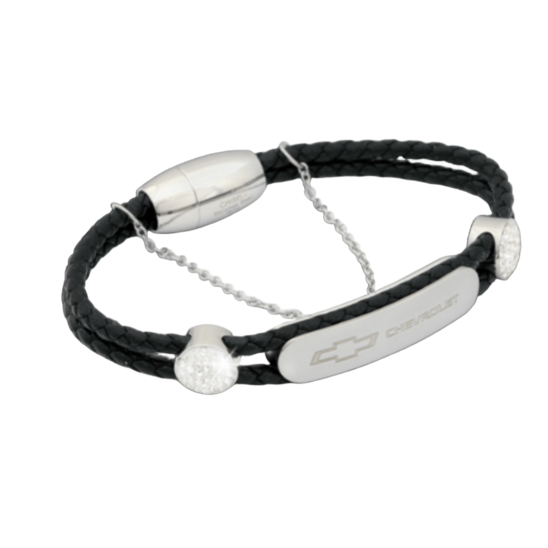 Ladies black leather bracelet 2025