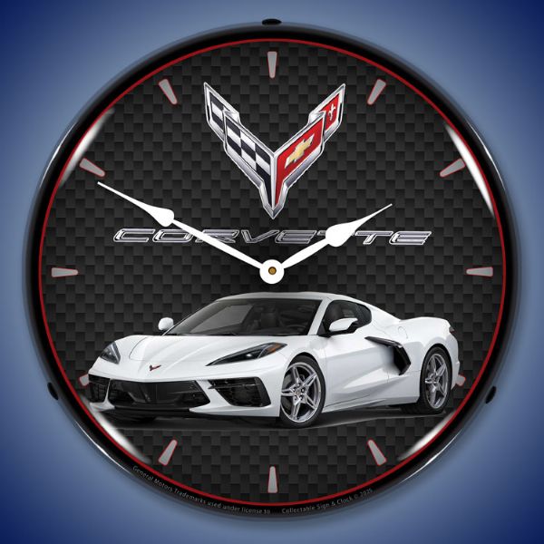C8 Corvette Arctic White Clock