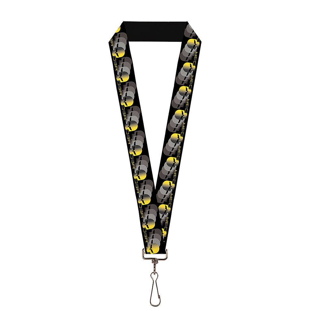 Lanyard - 1.0" - C6 Racing w Skull Repeat Black Yellow Silver