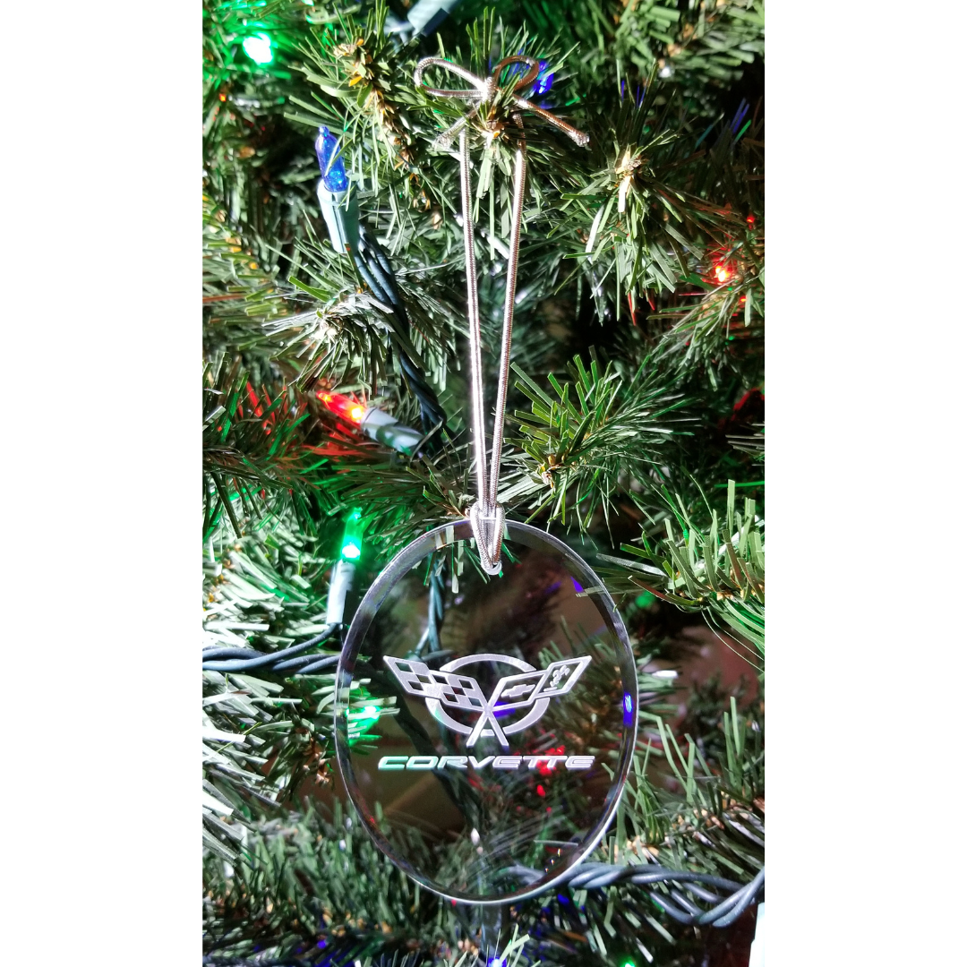 Corvette Engraved Crystal Christmas / Holiday Ornament - Choose Logo for Custom Etching