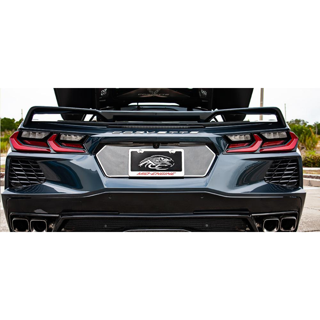 C8 Corvette - Tag Back Trim Plate | Carbon Fiber w/ Stainless Steel Trim