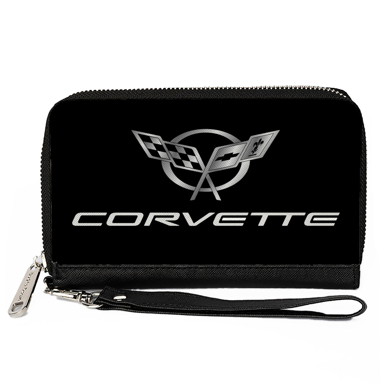 C5 Corvette Crossed Flags Black & Silver PU Zip Around Wallet Rectangle