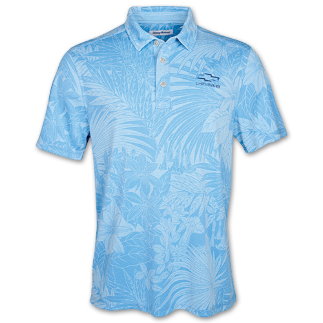 Bowtie Chevrolet Tommy Bahama Paradise Chambray Blue Polo