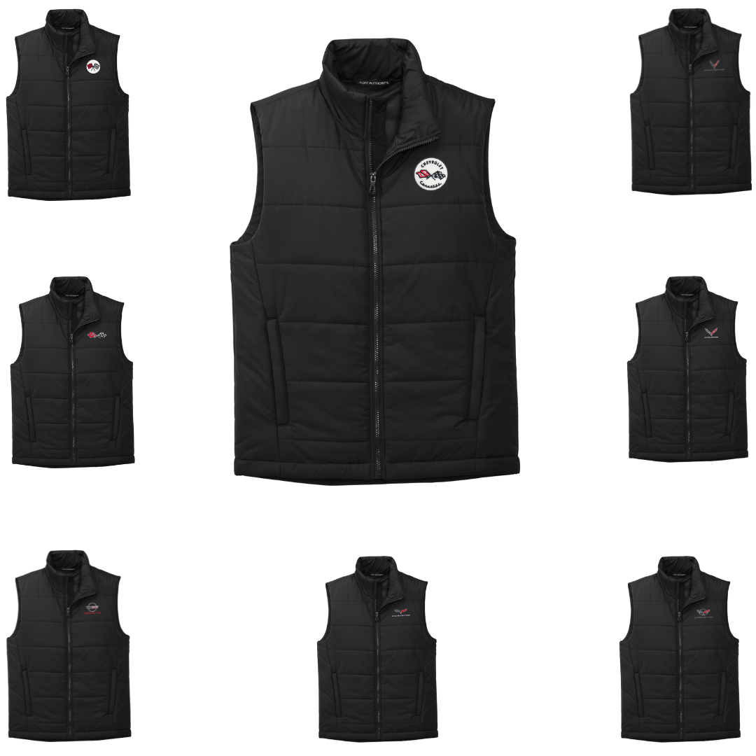 Corvette Logo Embroidered Puffer Vest - Black