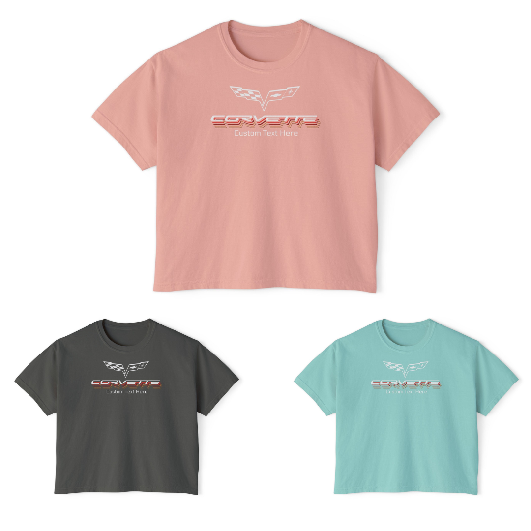 C6 Corvette Repeat Script Personalized Women's Cotton Boxy Tee