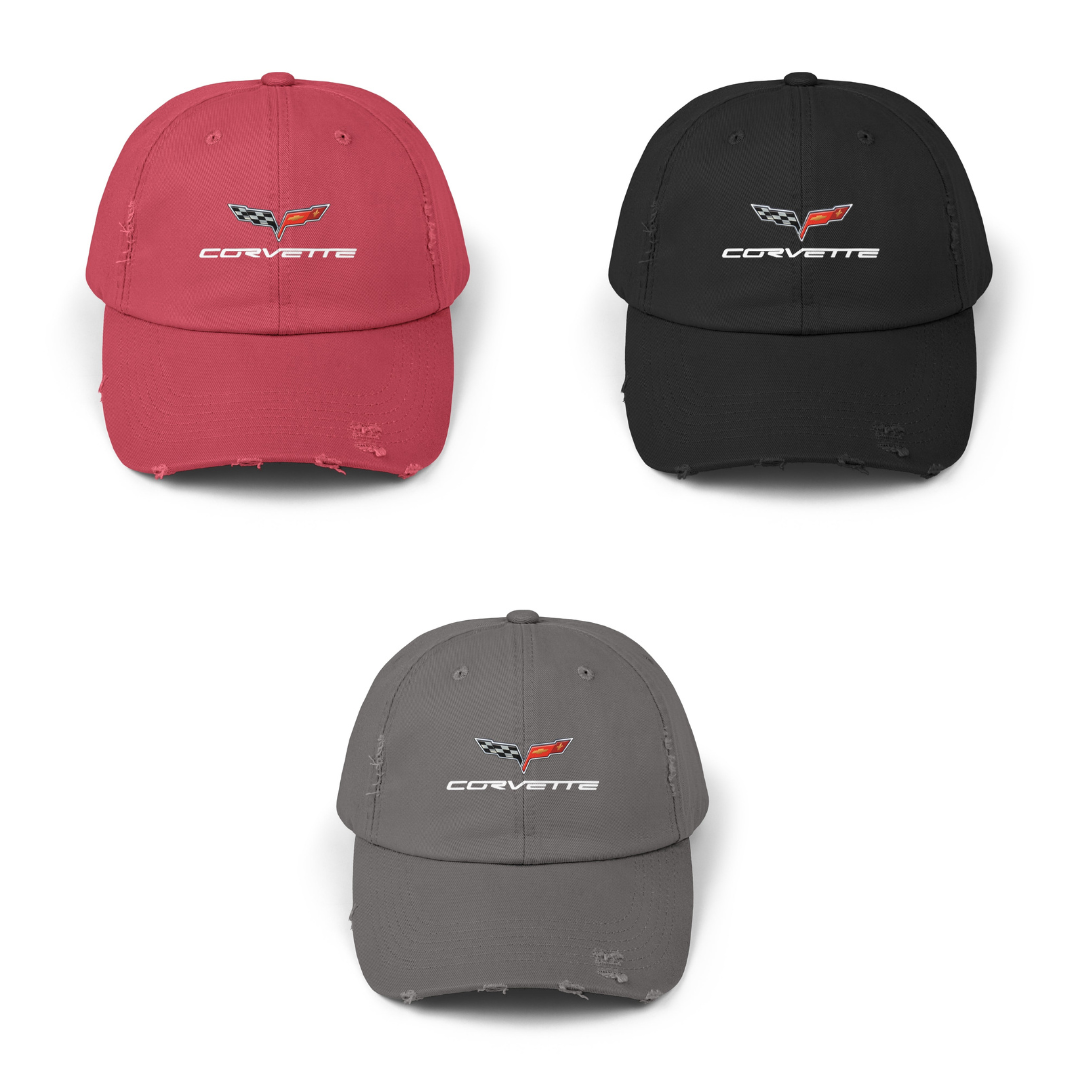 Corvette C6 Flag Logo Distressed Cap