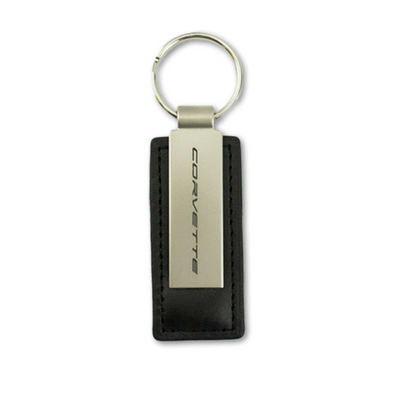 C8 CORVETTE METAL AND LEATHER KEYCHAIN