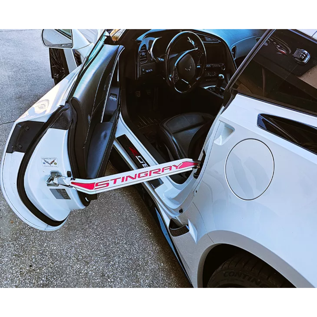 Corvette C7 Door Prop Polished/Brushed Stainless 'Stingray' w/ Choice of Carbon Fiber Inlay - Driver Side Only
