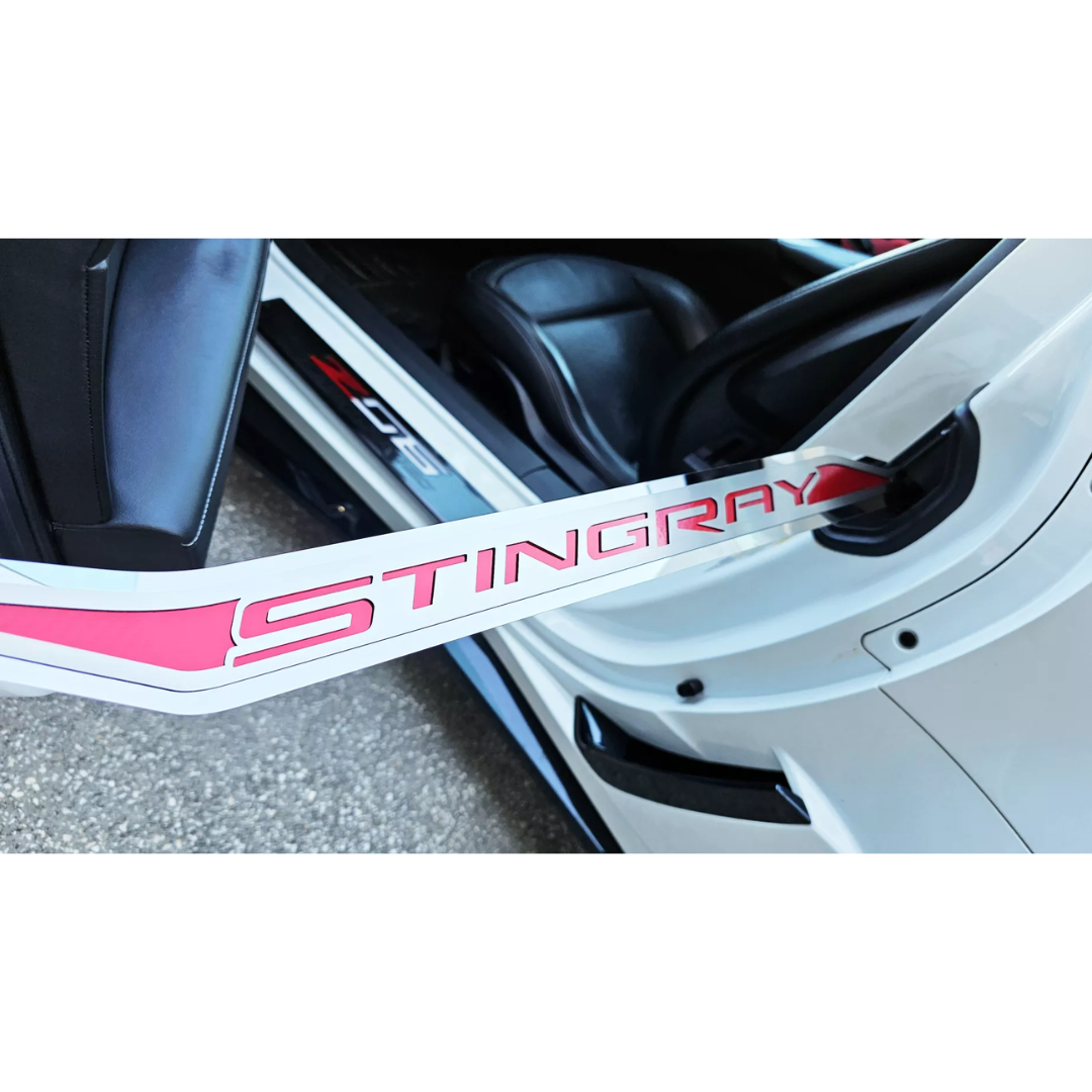 Corvette C7 Door Prop Polished/Brushed Stainless 'Stingray' w/ Choice of Carbon Fiber Inlay - Driver Side Only
