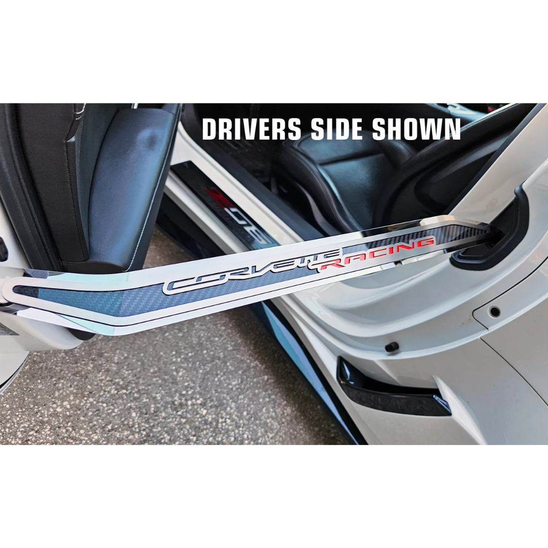 Corvette C7 Door Prop Stainless w/ Real Carbon Fiber insert 'Corvette Racing' - Driver Side Only