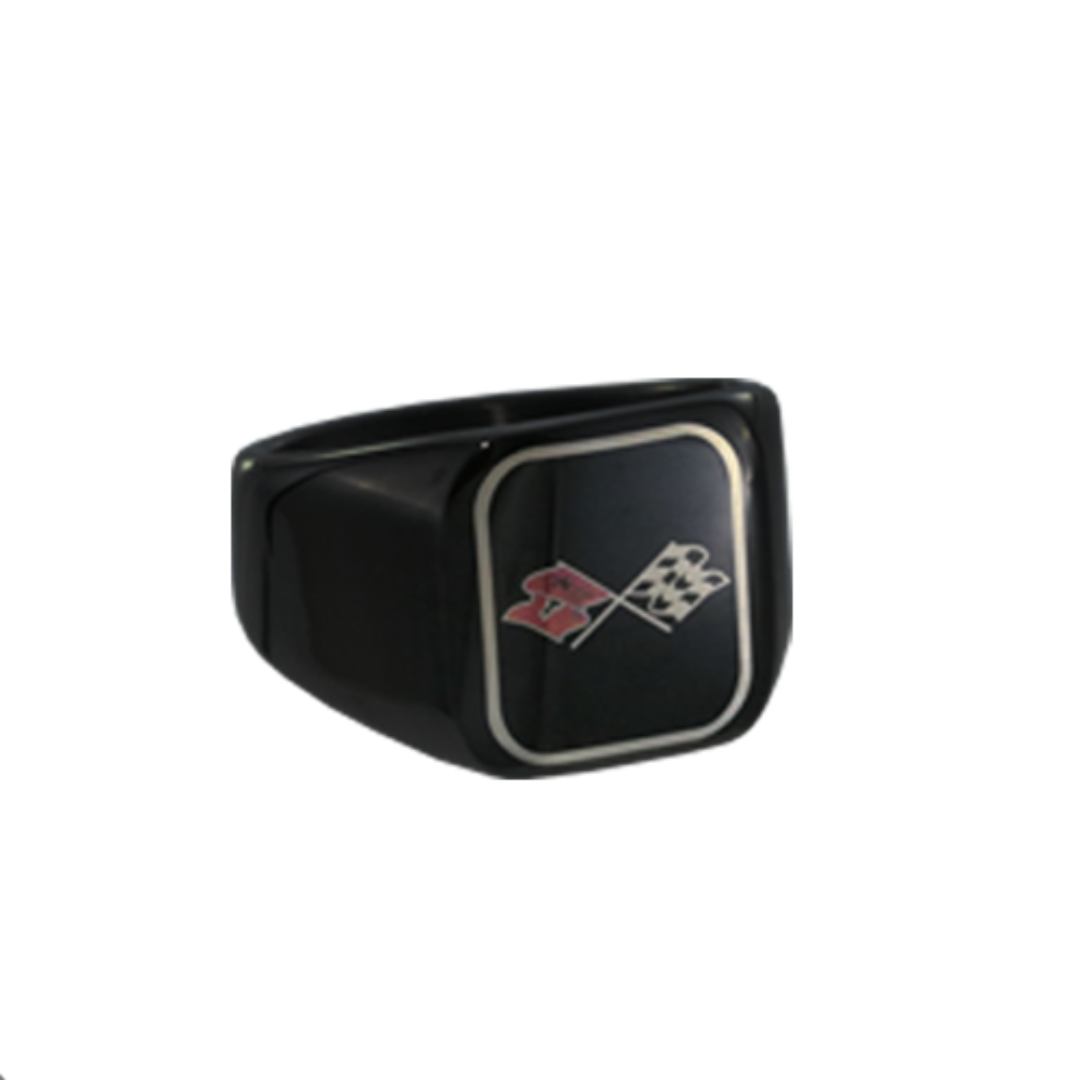 C3 Color Emblem Black Stainless Signet Ring