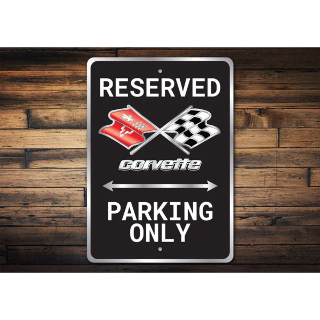 Corvette Flags Logo Reserved Parking Only Sign