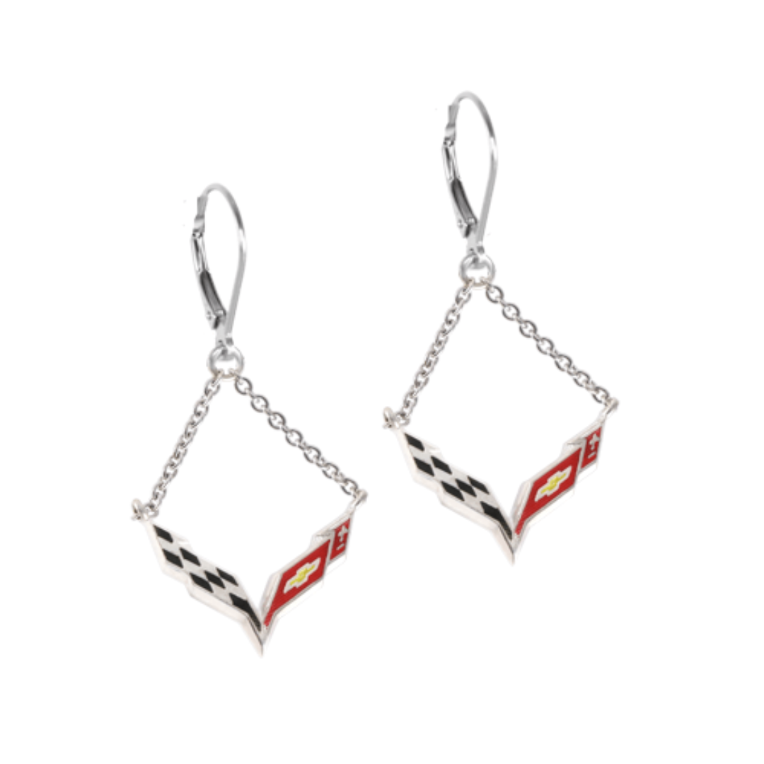 corvette-c7-emblem-enameled-post-chain-earrings-sterling