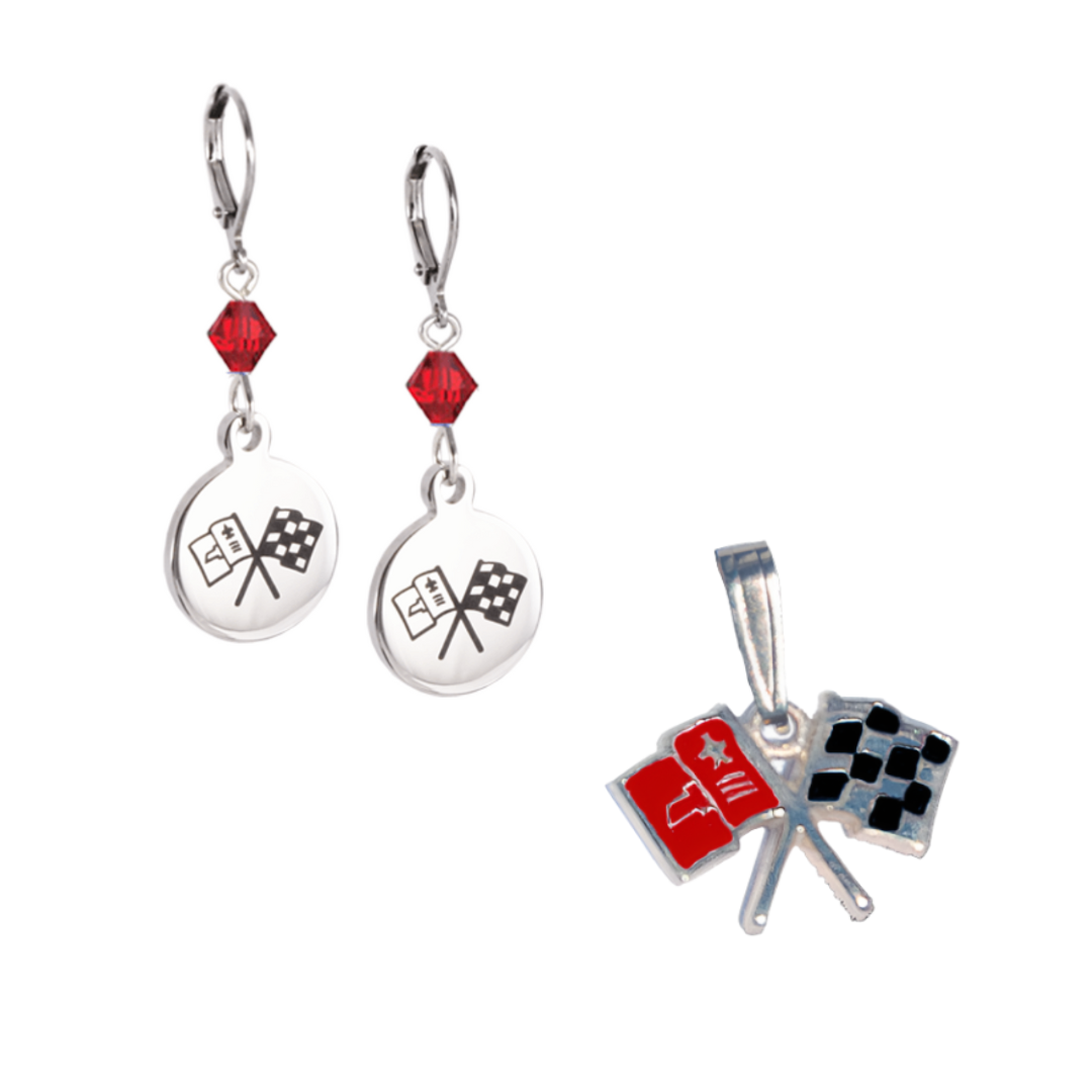 c2-corvette-emblem-sterling-silver-pendant-crystal-earrings-bundle