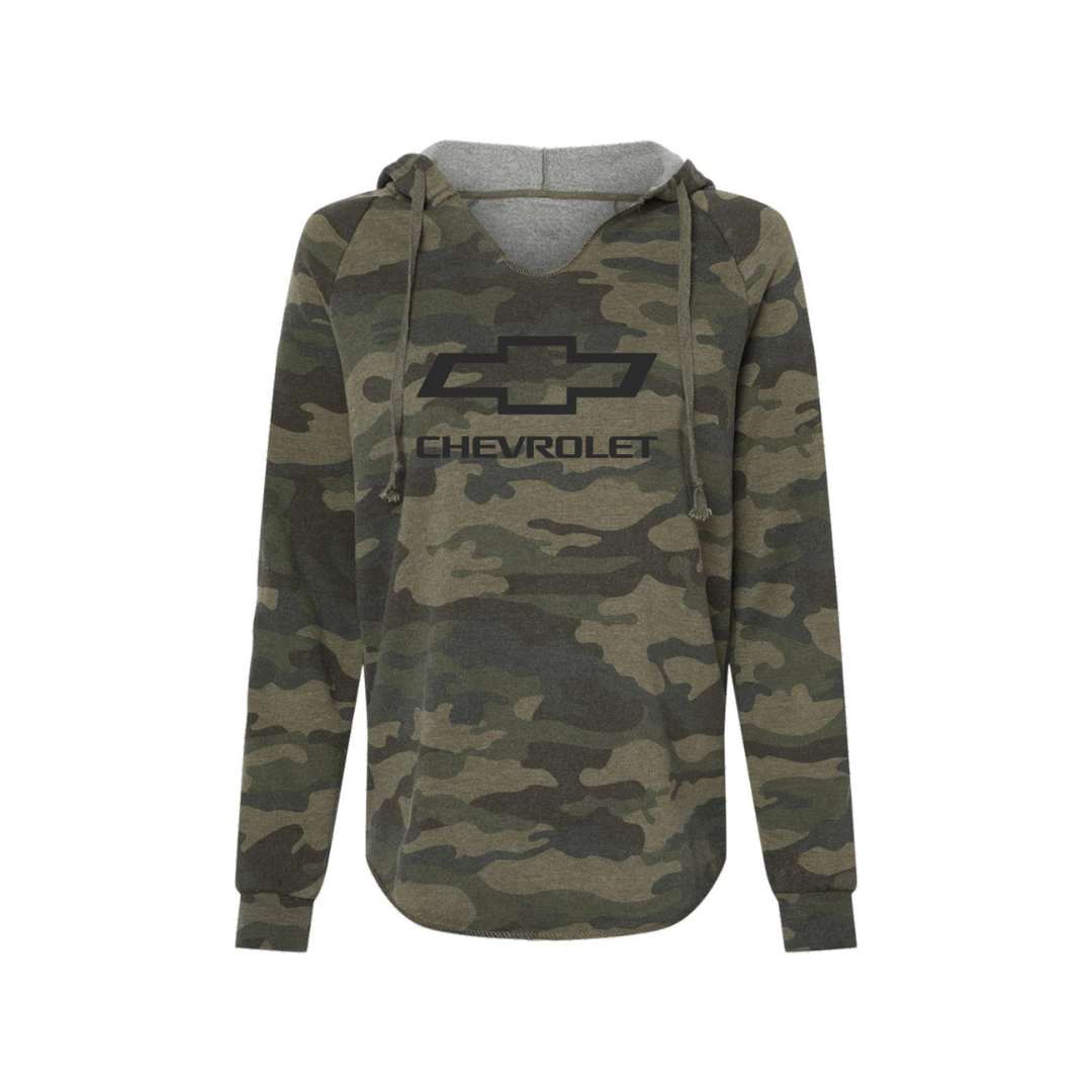 Ladies Chevy Bowtie Lightweight Camo Hoodie Sweatshirt