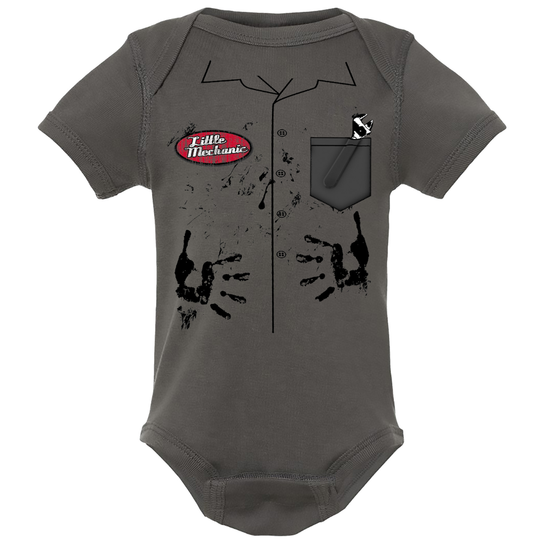 Little Mechanic Vintage Garage Grey Onesie